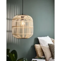 Candeeiro de teto suspenso com abajur em bambu natural BORDESLEY EGLO 43216