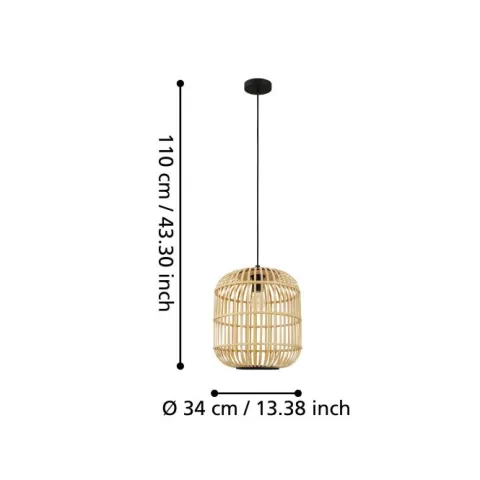 Candeeiro de teto suspenso com abajur em bambu natural BORDESLEY EGLO 43216