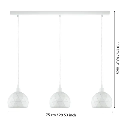 Candeeiro de teto suspenso com três abajures em metal branco ROCCAFORTE EGLO 97857