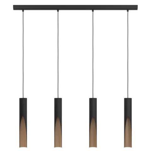 Candeeiro de teto suspenso com 4 lâmpadas preto e madeira BARBOTTO EGLO 901733