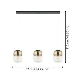 Candeeiro de teto suspenso com vidro transparente e detalhes dourados MARYVILLA EGLO 900551