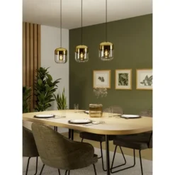 Candeeiro de teto suspenso com vidro transparente e detalhes dourados MARYVILLA EGLO 900551