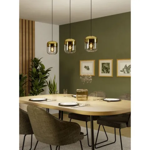 Candeeiro de teto suspenso com vidro transparente e detalhes dourados MARYVILLA EGLO 900551
