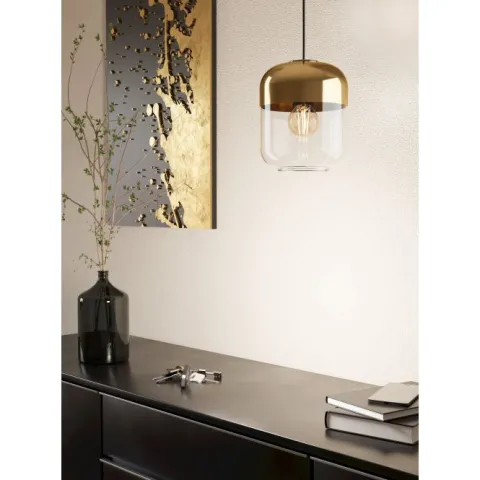 Candeeiro de teto suspenso com vidro transparente e detalhes dourados MARYVILLA EGLO 900549