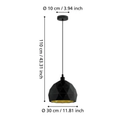 Candeeiro de teto suspenso com abajur redondo preto e dourado ROCCAFORTE EGLO 97845