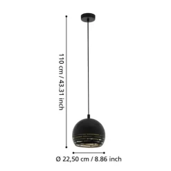 Candeeiro de teto suspenso com abajur metálico preto e dourado CAMASTRA EGLO 98071
