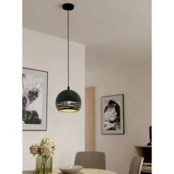 Candeeiro de teto suspenso com abajur metálico preto e dourado CAMASTRA EGLO 98071