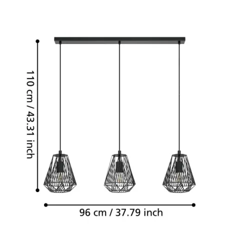 Candeeiro de teto suspenso com 3 abajures pretos STYPE EGLO 43693