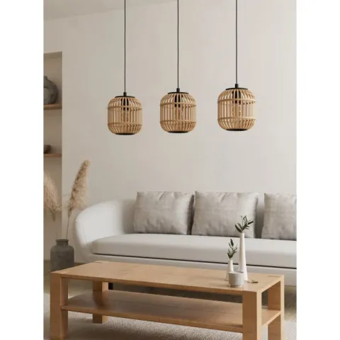Candeeiro de teto suspenso com abajures em bambu natural BORDESLEY EGLO 43217