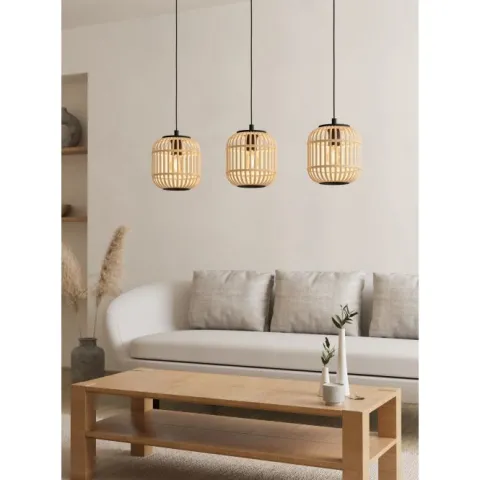 Candeeiro de teto suspenso com abajures em bambu natural BORDESLEY EGLO 43217