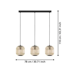 Candeeiro de teto suspenso com abajures em bambu natural BORDESLEY EGLO 43217