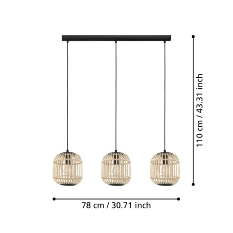 Candeeiro de teto suspenso com abajures em bambu natural BORDESLEY EGLO 43217