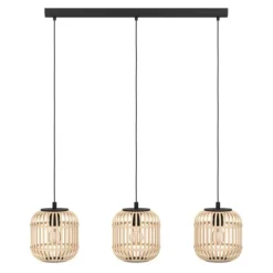 Candeeiro de teto suspenso com abajures em bambu natural BORDESLEY EGLO 43217