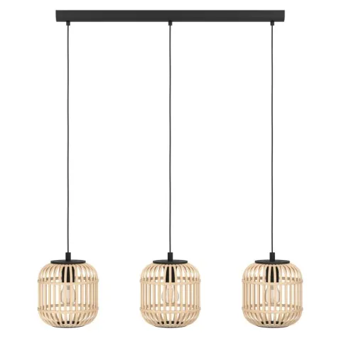 Candeeiro de teto suspenso com abajures em bambu natural BORDESLEY EGLO 43217