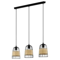 Candeeiro de teto suspenso com três abajures e rotim natural ANWICK EGLO 43313
