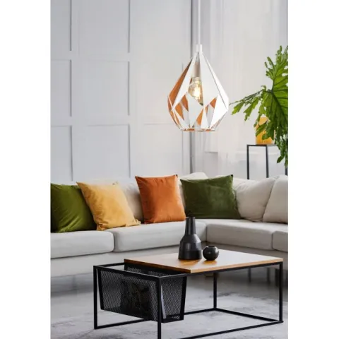Candeeiro de teto suspenso com abajur de metal branco e interior dourado CARLTON 1 EGLO 43001