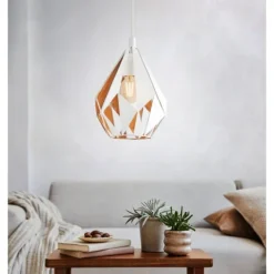 Candeeiro de teto suspenso com abajur de metal branco e interior dourado CARLTON 1 EGLO 43001
