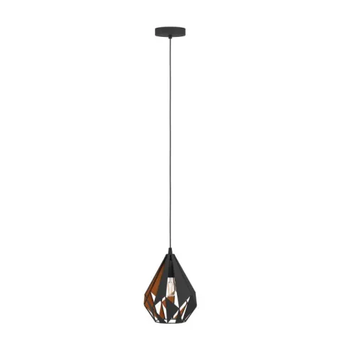 Candeeiro de teto suspenso com abajur de metal preto e interior cobre CARLTON 1 EGLO 49997