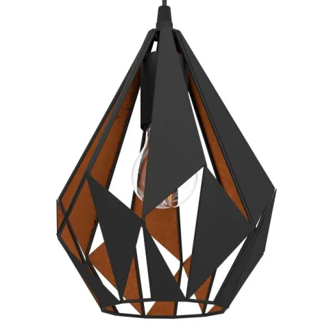 Candeeiro de teto suspenso com abajur de metal preto e interior cobre CARLTON 1 EGLO 49997