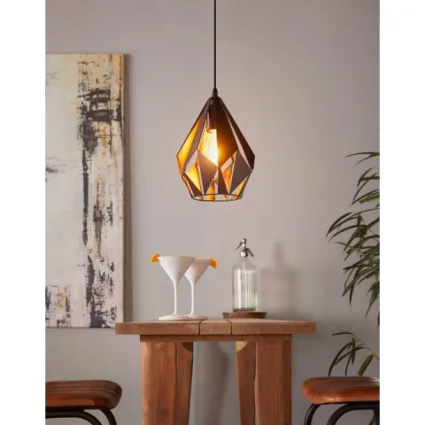 Candeeiro de teto suspenso com abajur de metal preto e interior cobre CARLTON 1 EGLO 49997