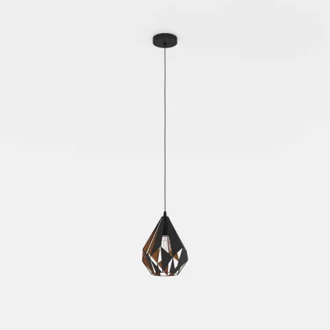 Candeeiro de teto suspenso com abajur de metal preto e interior cobre CARLTON 1 EGLO 49997