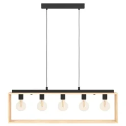 Candeeiro de teto suspenso com madeira natural e metal preto FAMBOROUGH EGLO 43414