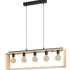 Candeeiro de teto suspenso com madeira natural e metal preto FAMBOROUGH EGLO 43414