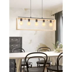 Candeeiro de teto suspenso com madeira natural e metal preto FAMBOROUGH EGLO 43414