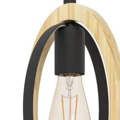 Candeeiro de teto suspenso com elementos ovais em madeira e metal BASILDON EGLO 43461