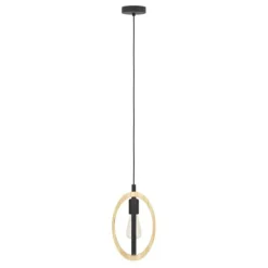 Candeeiro de teto suspenso com elementos ovais em madeira e metal BASILDON EGLO 43461