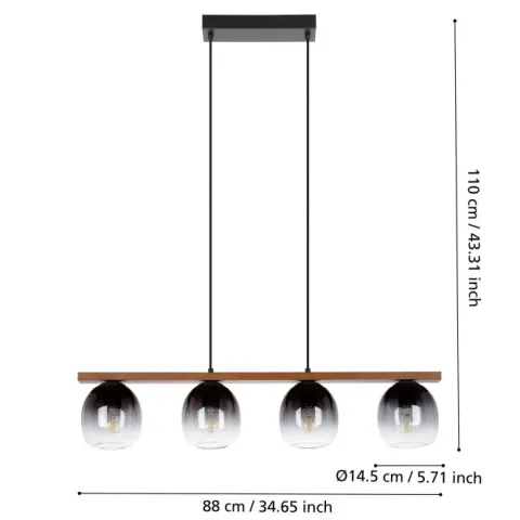Candeeiro de teto suspenso com madeira e vidro FILAGO EGLO 900186