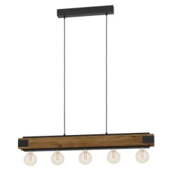 Candeeiro de teto suspenso em metal preto e madeira queimada LAYHAM EGLO 43468