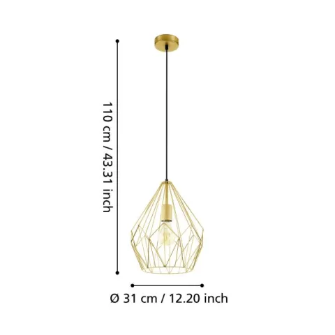 Candeeiro de teto suspenso em forma de diamante dourado CARLTON EGLO 49933