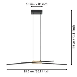 Candeeiro de teto suspenso LED em metal preto e madeira PANAGRIA EGLO 900489