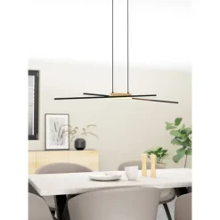 Candeeiro de teto suspenso LED em metal preto e madeira PANAGRIA EGLO 900489