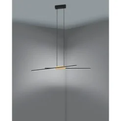 Candeeiro de teto suspenso LED em metal preto e madeira PANAGRIA EGLO 900489
