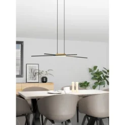 Candeeiro de teto suspenso LED em metal preto e madeira PANAGRIA EGLO 900489