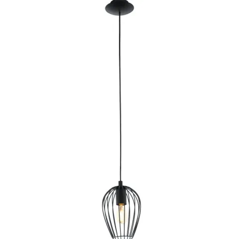 Candeeiro de teto suspenso NEWTOWN com abajur oval em arame preto