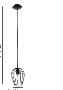 Candeeiro de teto suspenso NEWTOWN com abajur oval em arame preto