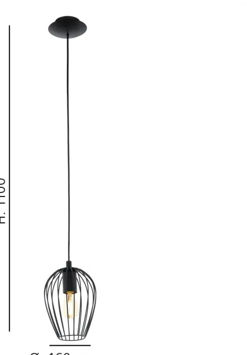 Candeeiro de teto suspenso NEWTOWN com abajur oval em arame preto