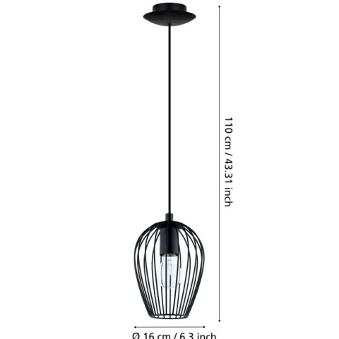 Candeeiro de teto suspenso NEWTOWN com abajur oval em arame preto