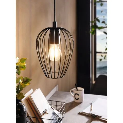 Candeeiro de teto suspenso NEWTOWN com abajur oval em arame preto