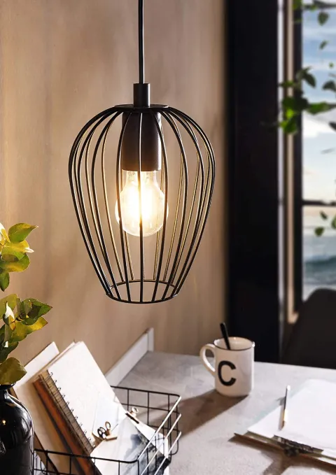 Candeeiro de teto suspenso NEWTOWN com abajur oval em arame preto