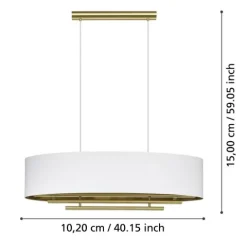 Candeeiro de Teto Suspenso PINETARA com Abajur Oval em Tecido Branco e Latão 390182