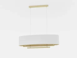 Candeeiro de Teto Suspenso PINETARA com Abajur Oval em Tecido Branco e Latão 390182