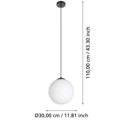 Candeeiro de Teto Suspenso RONDO com Globo de Vidro Opalino Branco 900511
