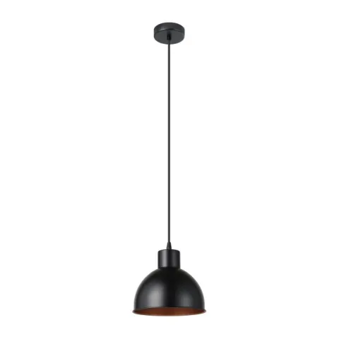 Candeeiro de Teto Suspenso TRURO 1 com Abajur Preto e Interior Cobre 49238