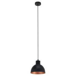 Candeeiro de Teto Suspenso TRURO 1 com Abajur Preto e Interior Cobre 49238