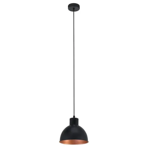 Candeeiro de Teto Suspenso TRURO 1 com Abajur Preto e Interior Cobre 49238