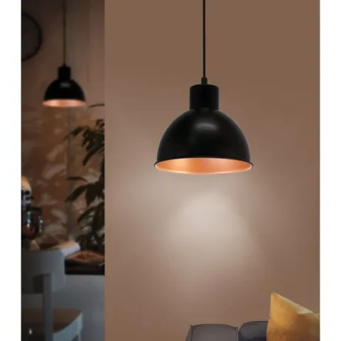 Candeeiro de Teto Suspenso TRURO 1 com Abajur Preto e Interior Cobre 49238